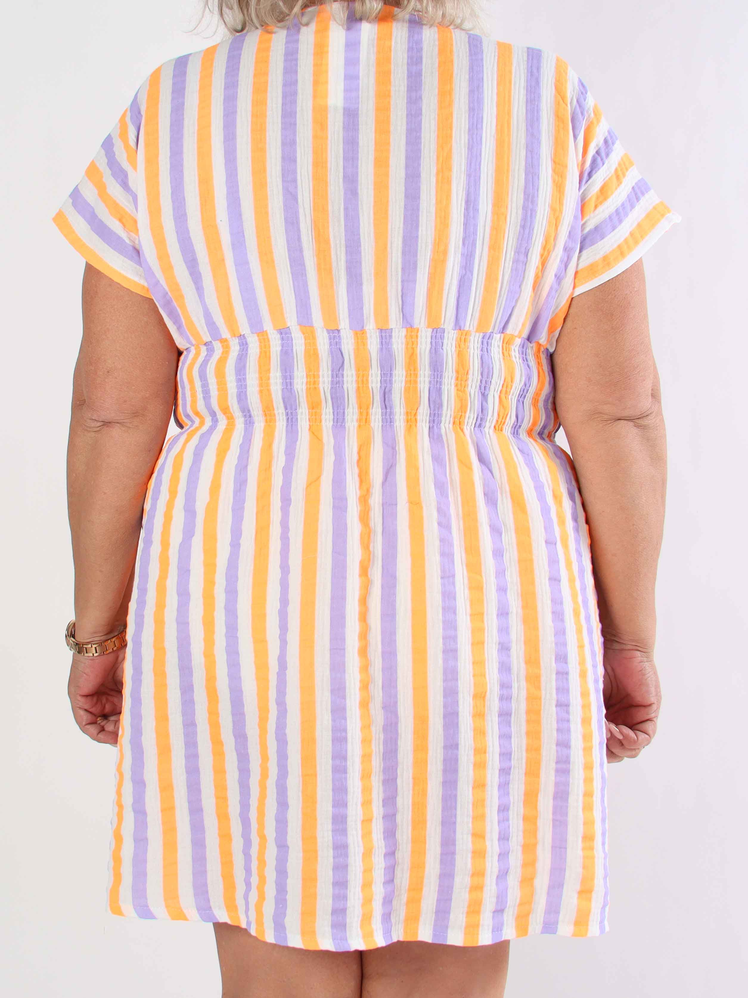 Eris - Sød stribet kjole i bomuld med smock